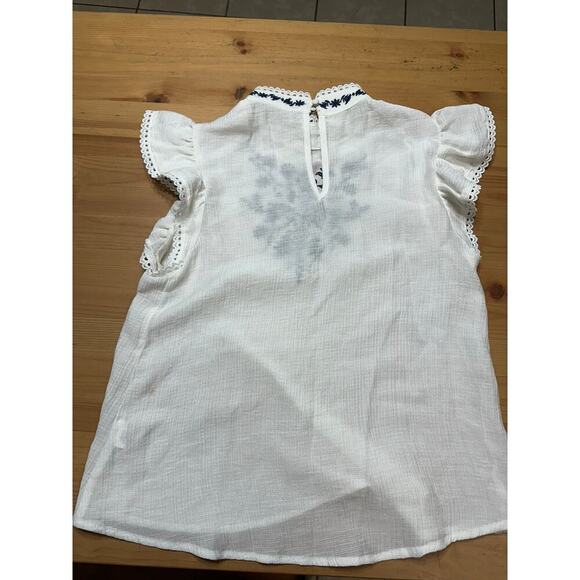 Mine White Floral Embroidery Cottagecore Prairie Boho Peasant Top Sheer Flaws - Picture 3 of 14